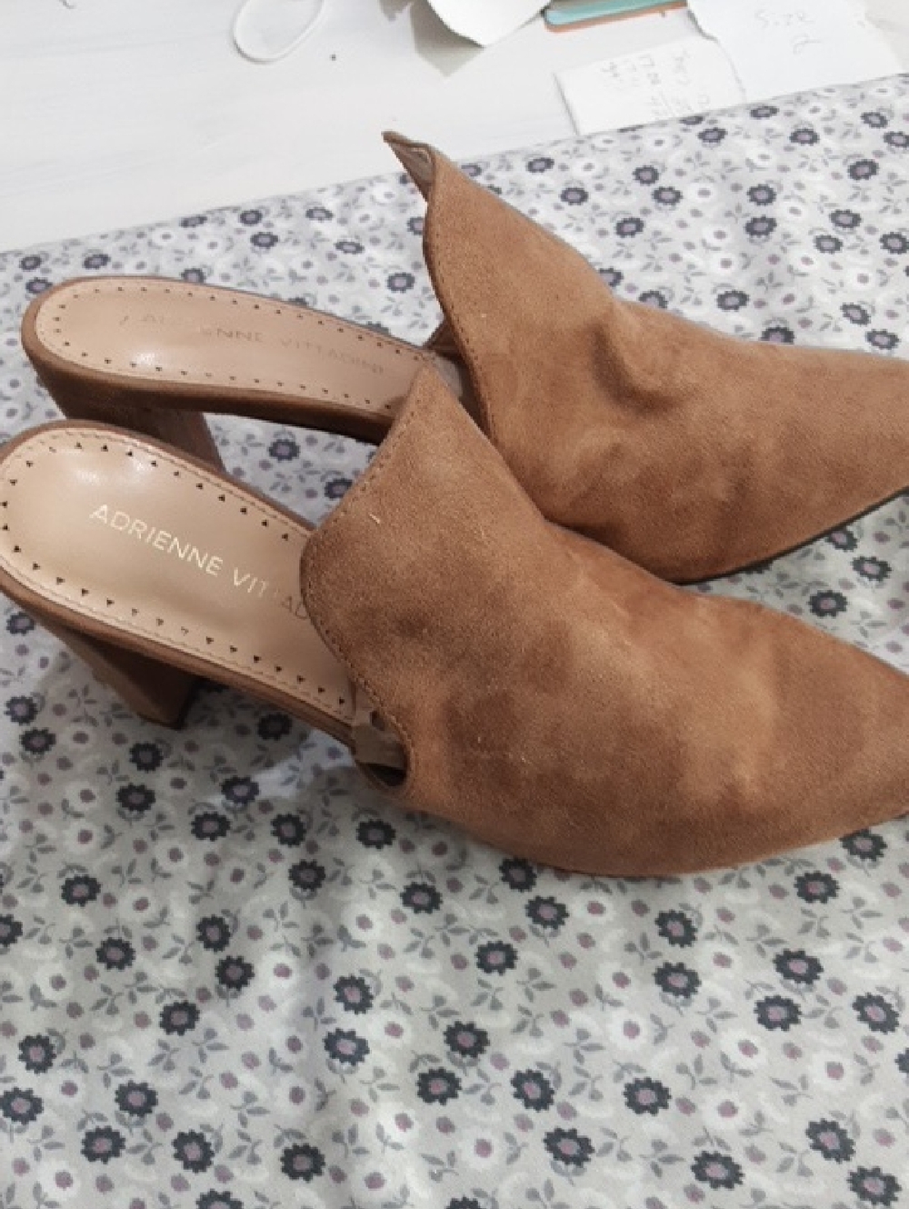 Adrienne Vittadini Chestnut Suede Pointed-Toe Mule Heels